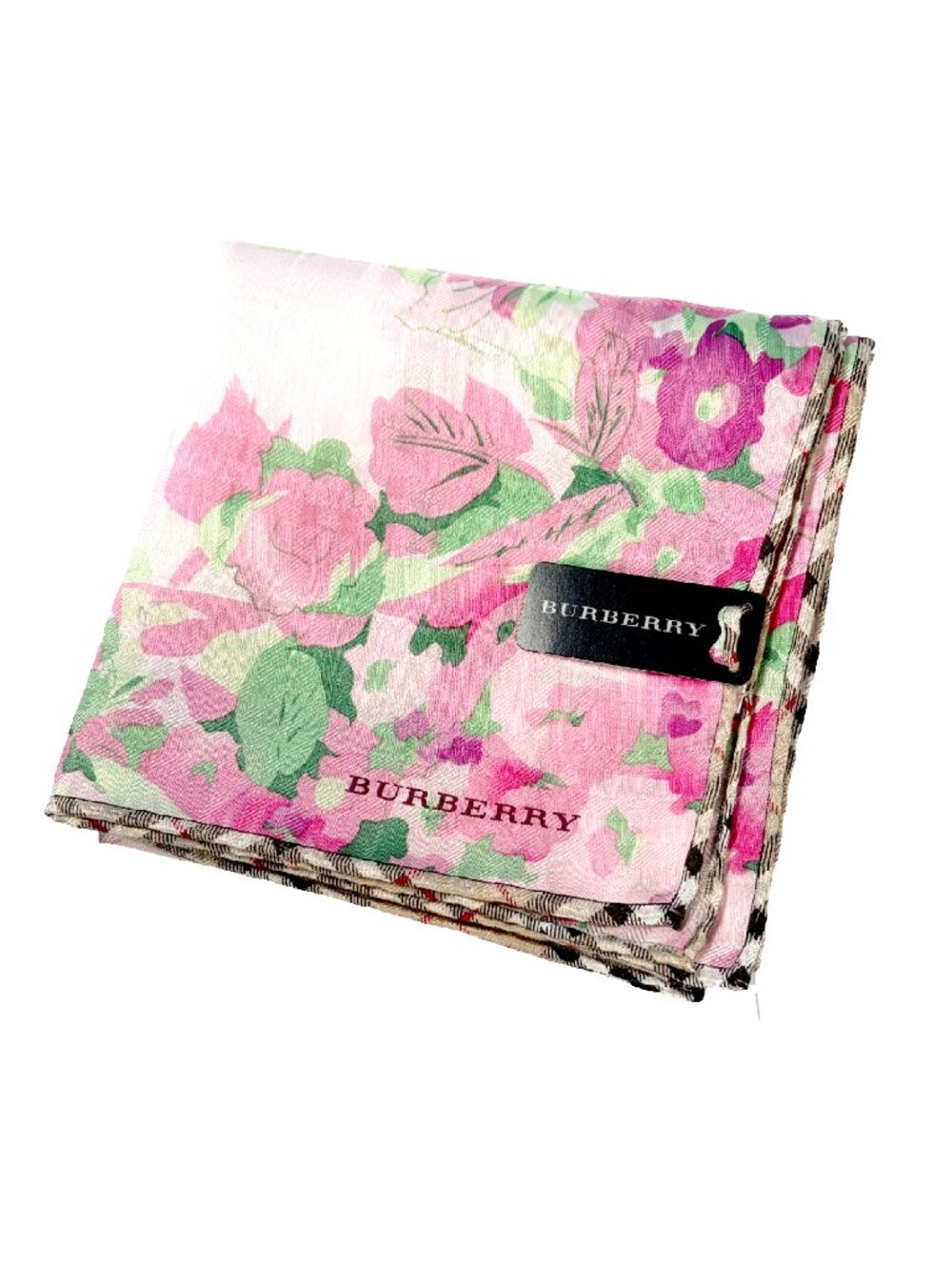 NWT Burberry Silk Cotton Floral Check Scarf